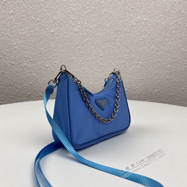 prada女包 普拉達新款mini Hobo中藍手拎包 1TT122 Prada單肩斜挎包 Prada三合一腋下包  pyd2352